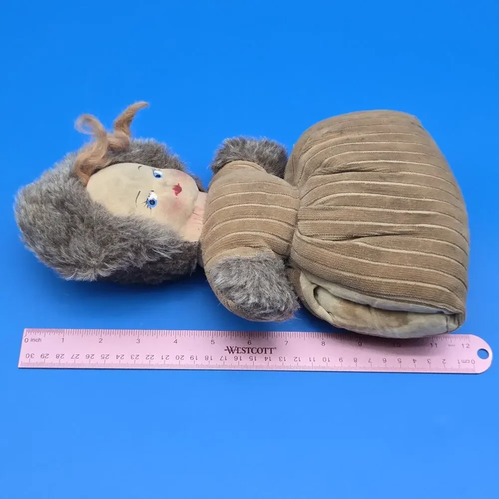 Antique Child’s Hand Muff Doll 12” Fur Trim Cloth Face Winter Muff Needs TLC